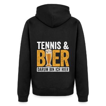 Tenis & Bier darum bin ich hier - Unisex Premium Bio Zip Hoodie - Schwarz - Hinten - Nico (187cm)