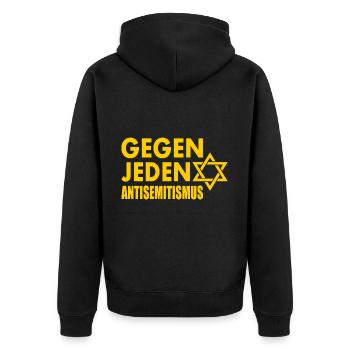 Gegen jeden antisemitismus - Unisex Premium Bio Zip Hoodie - Schwarz - Hinten - Nico (187cm)