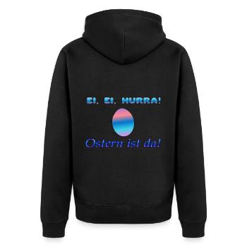 Ei, Ei, Hurra! Ostern ist da - Unisex Premium Bio Zip Hoodie - Schwarz - Hinten - Nico (187cm)