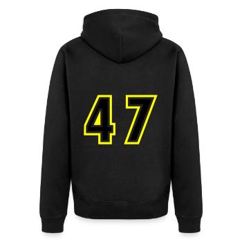 47 Number College - Unisex Premium Organic Zip Hoodie - black - Back - Nico (187cm)
