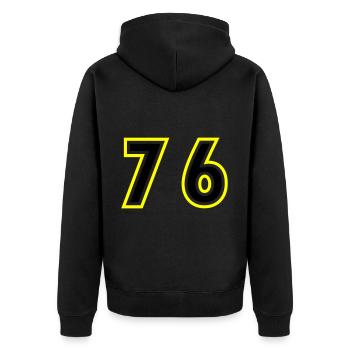 76 Number College - Unisex Premium Organic Zip Hoodie - black - Back - Nico (187cm)