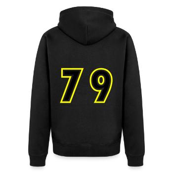79 Number College - Unisex Premium Organic Zip Hoodie - black - Back - Nico (187cm)