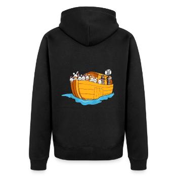 Noah Arche Boot Hasen - Unisex Premium Bio Zip Hoodie - Schwarz - Hinten - Nico (187cm)