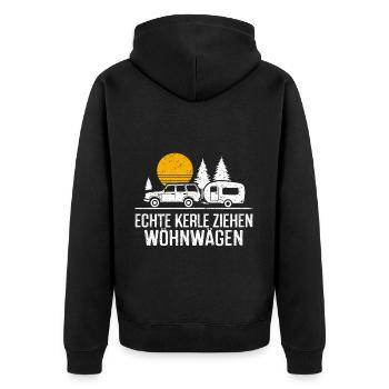 Happy Camper - Coole Sprüche für Outdoor-Enthusias - Unisex Premium Bio Zip Hoodie - Schwarz - Hinten - Nico (187cm)