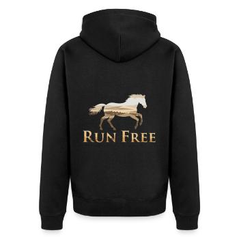 Freiheit mit Pferd genießen - Unisex Premium Bio Zip Hoodie - Schwarz - Hinten - Nico (187cm)