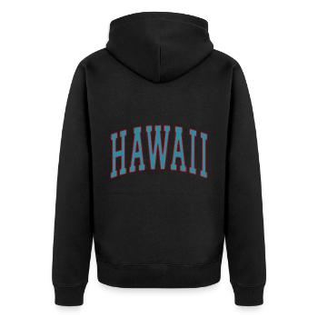 HAWAII - College Stil - Unisex Premium Bio Zip Hoodie - Schwarz - Hinten - Nico (187cm)