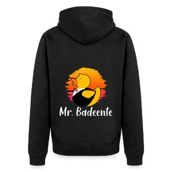 Badeente Gummiente - Unisex Premium Bio Zip Hoodie - Schwarz - Hinten - Nico (187cm)