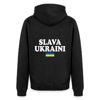 Slava ukraini - Unisex Premium Bio Zip Hoodie - Schwarz - Hinten - Nico (187cm)