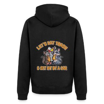 Opossum Design für Possum Fans und Opossum Fans - Unisex Premium Bio Zip Hoodie - Schwarz - Hinten - Nico (187cm)