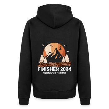 Alpenüberquerung 2024 Oberstdorf Meran - Unisex Premium Bio Zip Hoodie - Schwarz - Hinten - Nico (187cm)
