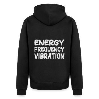 Énergie Fréquence Vibration Texte Art - Veste à capuche bio Premium Unisexe - noir - Dos - Nico (187cm)