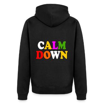 Calm down - Unisex Premium Bio Zip Hoodie - Schwarz - Hinten - Nico (187cm)