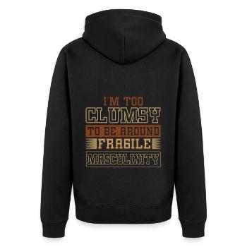 Clumsy To Fragile Masculinity - Unisex Premium Organic Zip Hoodie - black - Back - Nico (187cm)
