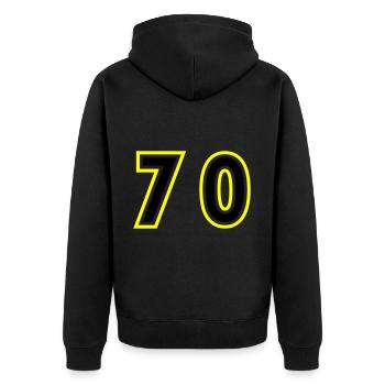 70 Number College - Unisex Premium Organic Zip Hoodie - black - Back - Nico (187cm)