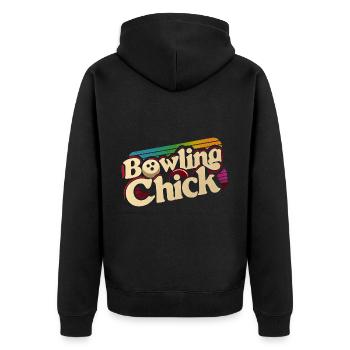 Bowling Chick 18 - Unisex Premium Bio Zip Hoodie - Schwarz - Hinten - Nico (187cm)
