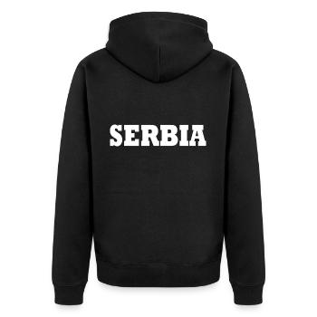 Serbia - Unisex Premium Organic Zip Hoodie - black - Back - Nico (187cm)