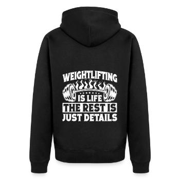 Powerlifting Bodybuilder Weightlifting Is Life Gym - Unisex Premium Bio Zip Hoodie - Schwarz - Hinten - Nico (187cm)