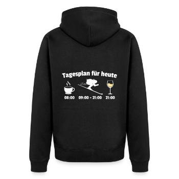 Tagesplan Kaffee Skifahren Weißwein Piste Geschenk - Unisex Premium Bio Zip Hoodie - Schwarz - Hinten - Nico (187cm)