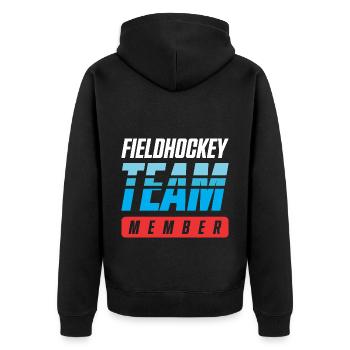 Fieldhockey Team - Unisex Premium Bio Zip Hoodie - Schwarz - Hinten - Nico (187cm)