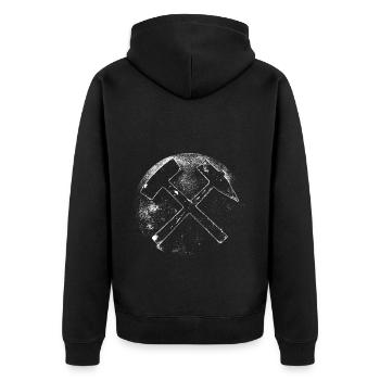 Bergmann Kumpel Hammer Eisen - Unisex Premium Bio Zip Hoodie - Schwarz - Hinten - Nico (187cm)