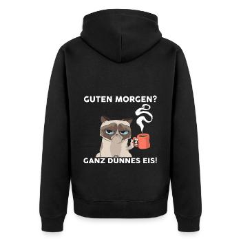 Guten Morgen Ganz Dünnes Eis Katze - Unisex Premium Bio Zip Hoodie - Schwarz - Hinten - Nico (187cm)