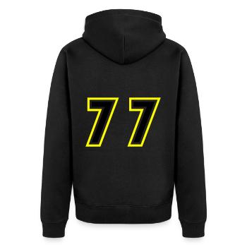 77 Number College - Unisex Premium Organic Zip Hoodie - black - Back - Nico (187cm)