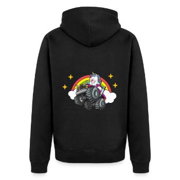 Monster Truck Unicorn Rainbow Clouds I Gift - Unisex Premium Organic Zip Hoodie - black - Back - Nico (187cm)