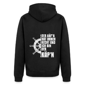 Der Käpt'n hat immer Recht ich bin der Kapitän Seg - Unisex Premium Bio Zip Hoodie - Schwarz - Hinten - Nico (187cm)