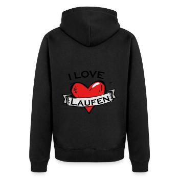 Laufen - Ich liebe Stadtnamen in Tattoo Stil - Unisex Premium Bio Zip Hoodie - Schwarz - Hinten - Nico (187cm)