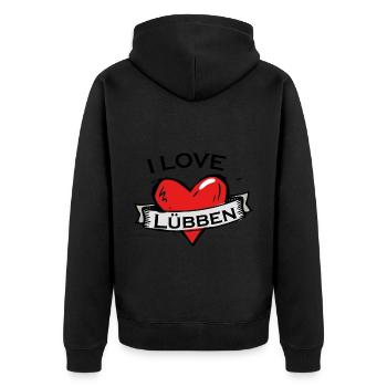 Lübben - Ich liebe Stadtnamen in Tattoo Stil - Unisex Premium Bio Zip Hoodie - Schwarz - Hinten - Nico (187cm)