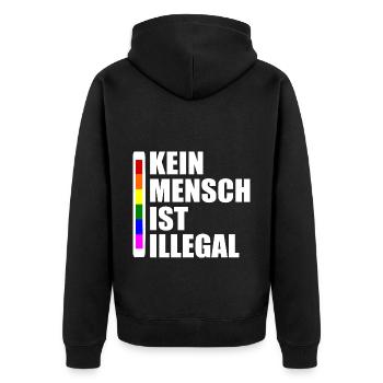 Kein mensch ist illegal - Unisex Premium Bio Zip Hoodie - Schwarz - Hinten - Nico (187cm)