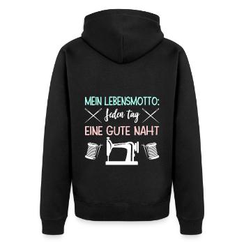 Mein Lebensmotto: Jeden tag Eine Gute Naht - Unisex Premium Bio Zip Hoodie - Schwarz - Hinten - Nico (187cm)