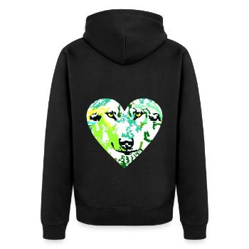 Wolf Herz bunt - Unisex Premium Bio Zip Hoodie - Schwarz - Hinten - Nico (187cm)