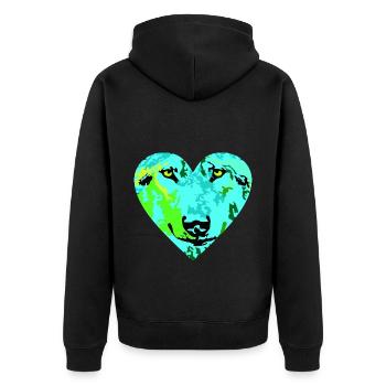 Herz Wolf leicht 3 D Art - Unisex Premium Bio Zip Hoodie - Schwarz - Hinten - Nico (187cm)