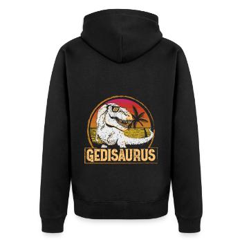 Gedisaurus Gedi Taufgedi - Unisex Premium Bio Zip Hoodie - Schwarz - Hinten - Nico (187cm)
