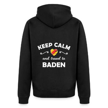 Die Fahrt ins Badnerland - Unisex Premium Bio Zip Hoodie - Schwarz - Hinten - Nico (187cm)