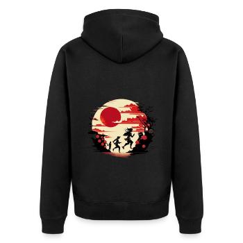 Rennende Menschen - Japanische Street Art - Unisex Premium Bio Zip Hoodie - Schwarz - Hinten - Nico (187cm)