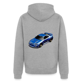 Jdm / Tuning / Turbocompresseur / Jantes / Chiptuning - Veste à capuche bio Premium Unisexe - gris chiné - Dos - Nico (187cm)