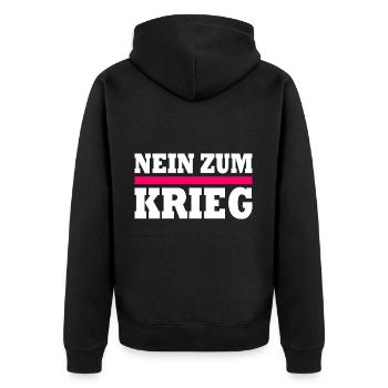 Nein zum krieg - Unisex Premium Bio Zip Hoodie - Schwarz - Hinten - Nico (187cm)