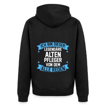 Altenpflege Pflegekraft Altenpfleger - Unisex Premium Bio Zip Hoodie - Schwarz - Hinten - Nico (187cm)