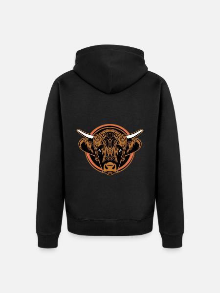 Highland Cow Head Illustration - Unisex Premium Organic Zip Hoodie - black