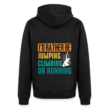 Parkour Freerunning Traceur - Unisex Premium Bio Zip Hoodie - Schwarz - Hinten - Nico (187cm)