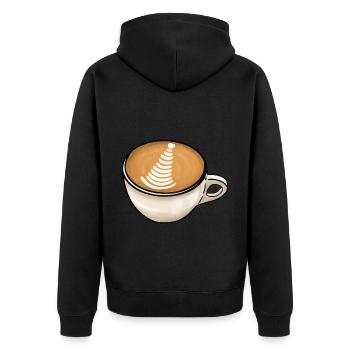 Cappuccino Kaffee - Unisex Premium Bio Zip Hoodie - Schwarz - Hinten - Nico (187cm)