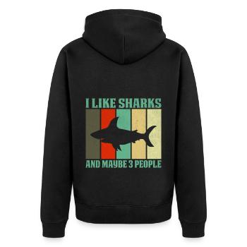 I Like Sharks - Unisex Premium Bio Zip Hoodie - Schwarz - Hinten - Nico (187cm)