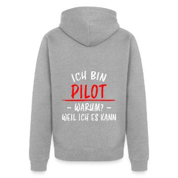 Pilot Lustiger Spruch Flugplatz Flugsport Geschenk - Unisex Premium Bio Zip Hoodie - Grau meliert - Hinten - Nico (187cm)