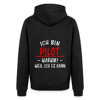 Pilot Lustiger Spruch Flugplatz Flugsport Geschenk - Unisex Premium Bio Zip Hoodie - Schwarz - Hinten - Nico (187cm)