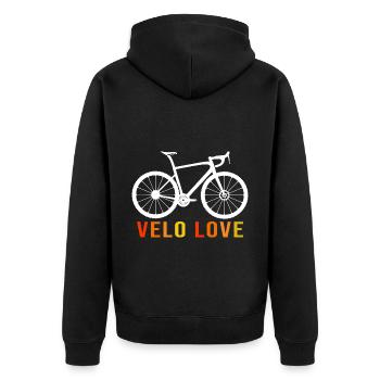 Velolove Bike Love Radfahren - Unisex Premium Bio Zip Hoodie - Schwarz - Hinten - Nico (187cm)