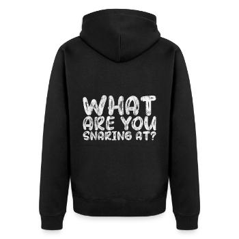 What Are You Snaring At 3 - Unisex Premium Bio Zip Hoodie - Schwarz - Hinten - Nico (187cm)