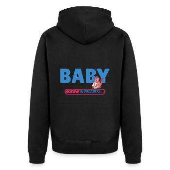 Baby in Bearbeitung - Unisex Premium Bio Zip Hoodie - Schwarz - Hinten - Nico (187cm)
