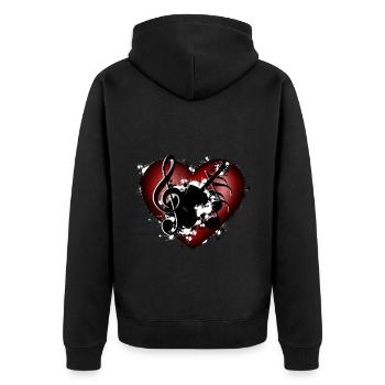Herz Gitarre - Unisex Premium Bio Zip Hoodie - Schwarz - Hinten - Nico (187cm)